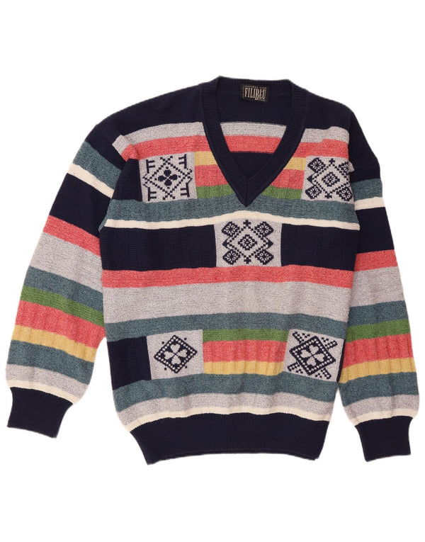 Męski sweter Baroni z dekoltem w szpic IT 54 XL, wielokolorowa bawełna w paski