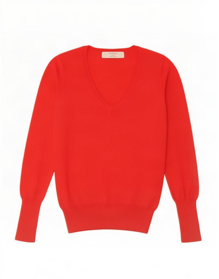 Sweter damski Zara z dekoltem w kształcie litery V, UK 12, średni czerwony