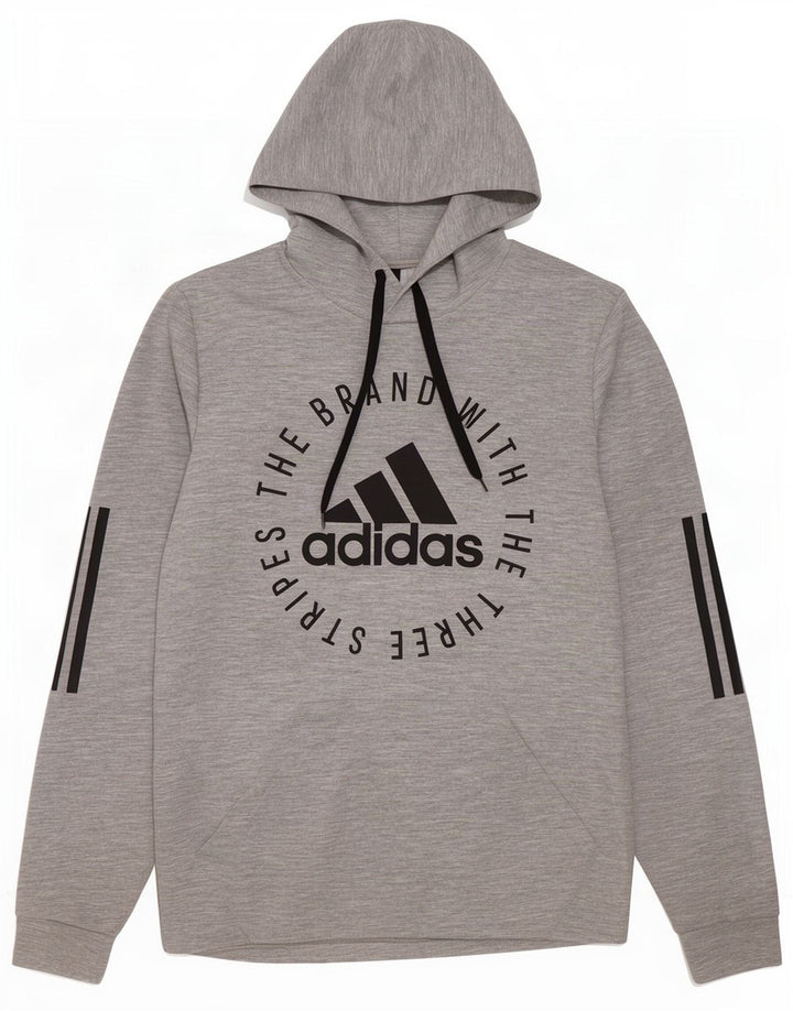 Męska bluza z kapturem Adidas z grafiką, mała, szara, z poliestru