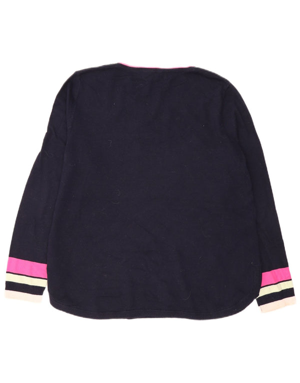 Damski sweter z dekoltem w łódkę Laura Ashley UK 16, duży granatowy w kwiaty