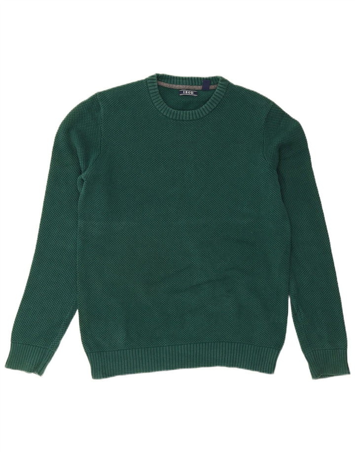 Izod Męski sweter z okrągłym dekoltem, średnio zielony, bawełniany