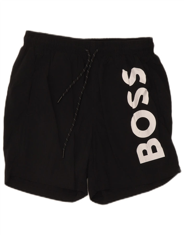 Męskie spodenki kąpielowe Hugo Boss z grafiką, małe, czarne, z poliamidu