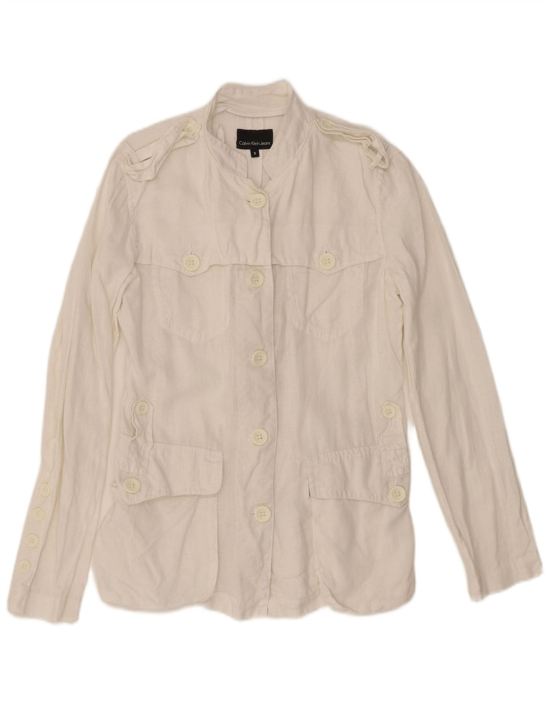 Damska kurtka wojskowa Calvin Klein Jeans UK 10, mała, biała, lniana
