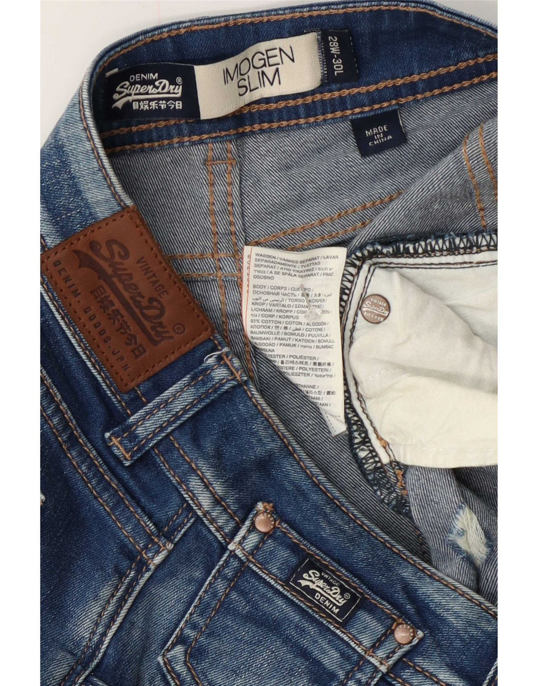 Damskie jeansy Superdry Imogen Distressed W28 L30 Niebieskie, bawełniane
