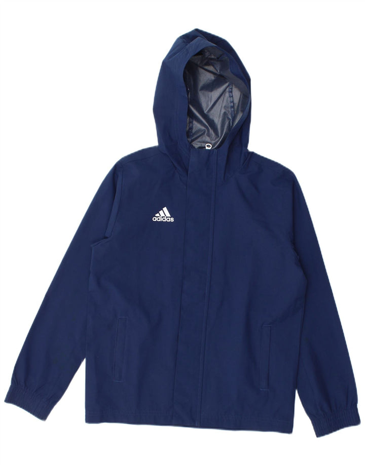 Chłopięca kurtka przeciwdeszczowa Adidas z kapturem, 9-10 lat, granatowa, poliestrowa