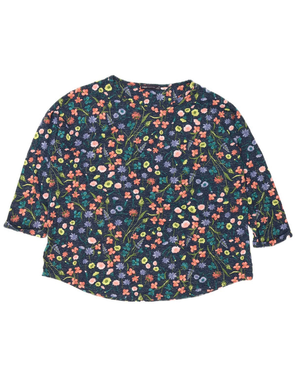 Marks & Spencer Damski top z rękawem 3/4 UK 22 3XL Granatowy, kwiatowy poliester