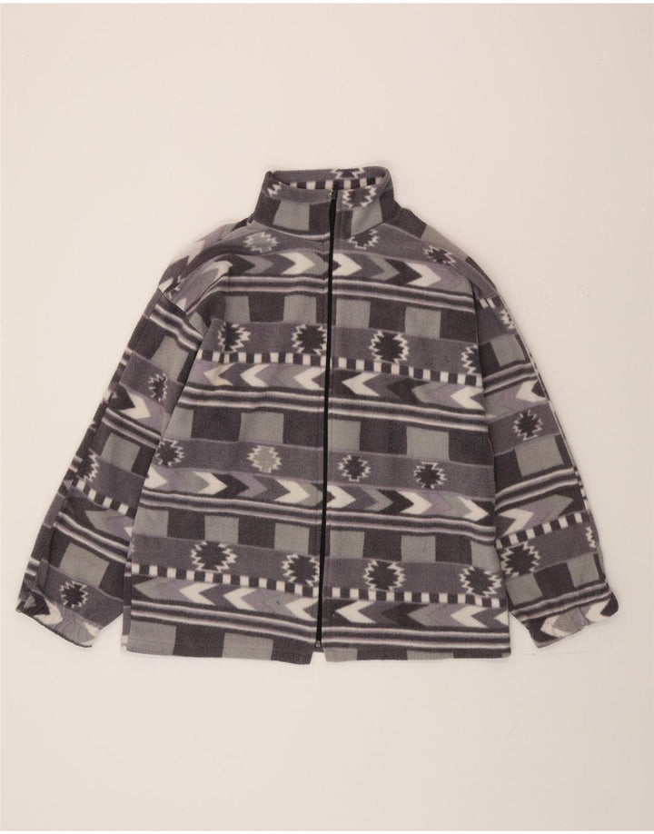 Męska kurtka polarowa Vintage UK 40, duża, szara, Fair Isle, poliester Aztec