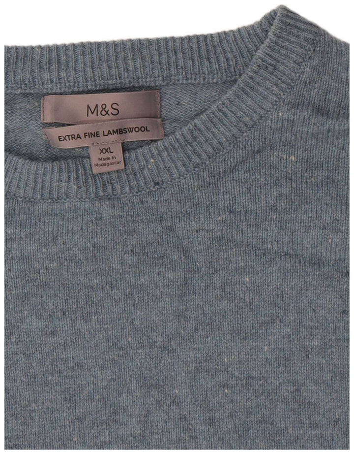 Marks & Spencer Męski sweter z okrągłym dekoltem 2XL Niebieska wełna owcza z plamkami