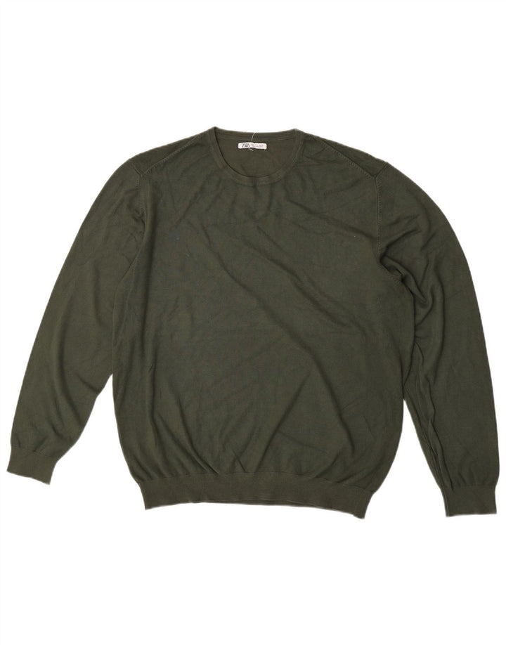 Męski sweter Zara z okrągłym dekoltem, duża, wiskoza khaki