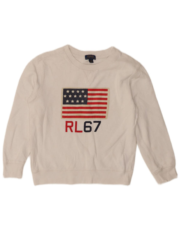Bluza chłopięca Polo Ralph Lauren z grafiką, 6-7 lat, biała bawełna