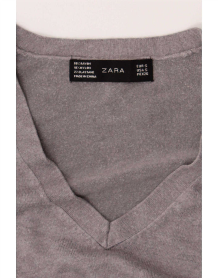 Sweter damski Zara z dekoltem w kształcie litery V, UK 10, mały, szary