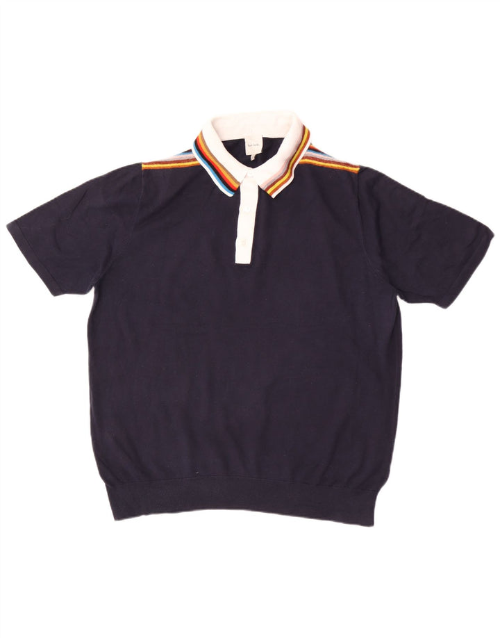 Męski sweter polo Paul Smith z krótkim rękawem i dekoltem w kolorze średniego granatu