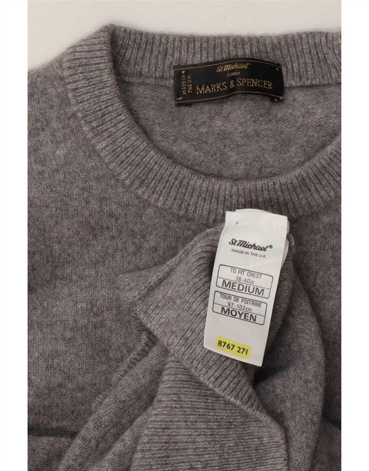 Marks & Spencer Męski sweter z okrągłym dekoltem, średnioszary, wełniany