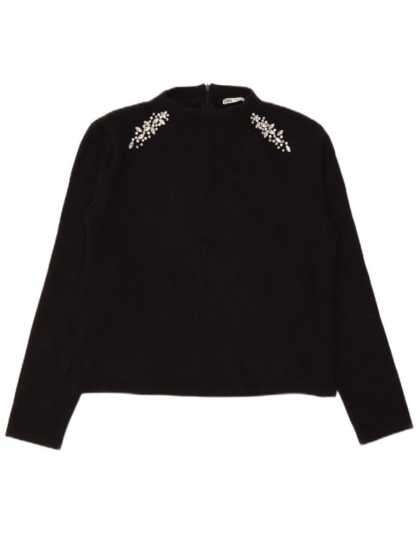 Damski top z długim rękawem Zara UK 14, średni czarny