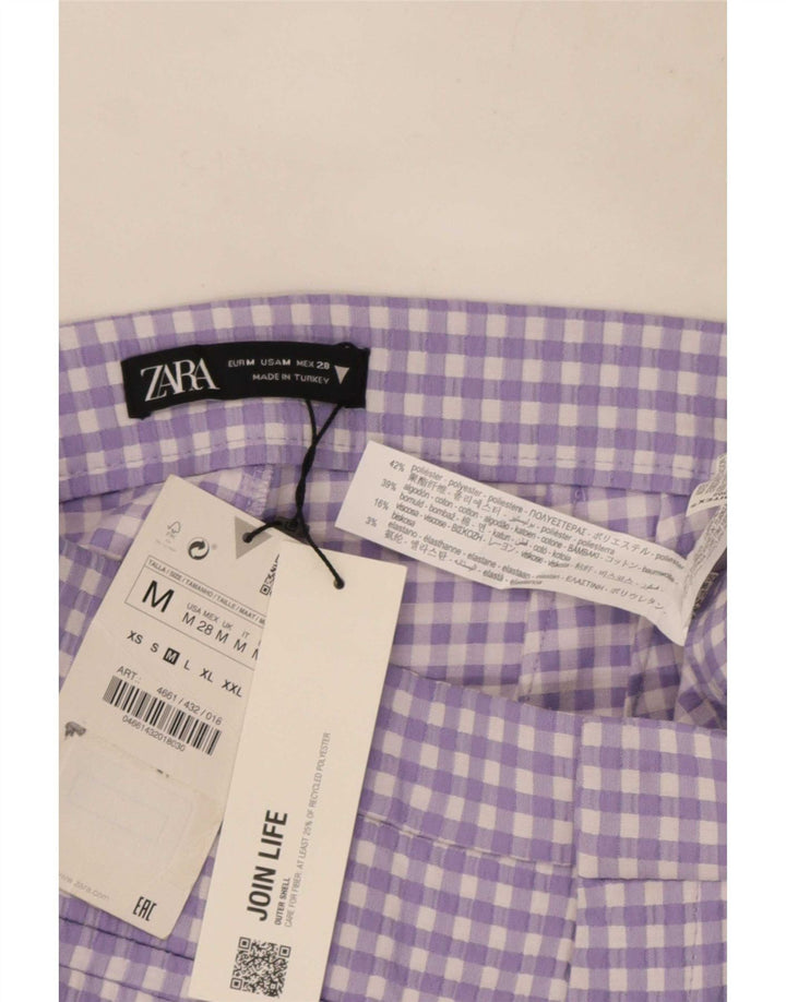 Krótkie spodnie damskie Zara Bootcut, średnie W28 L25, fioletowa kratka