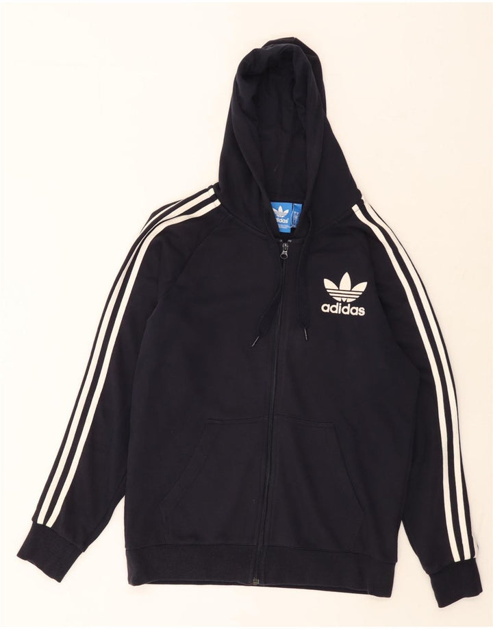 Adidas Męski sweter z kapturem i zamkiem błyskawicznym, średni granatowy, bawełniany