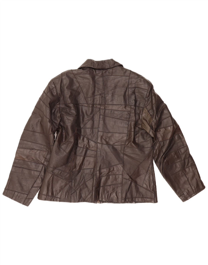 Vintage damska kurtka skórzana UK 14, średnia brązowa skóra