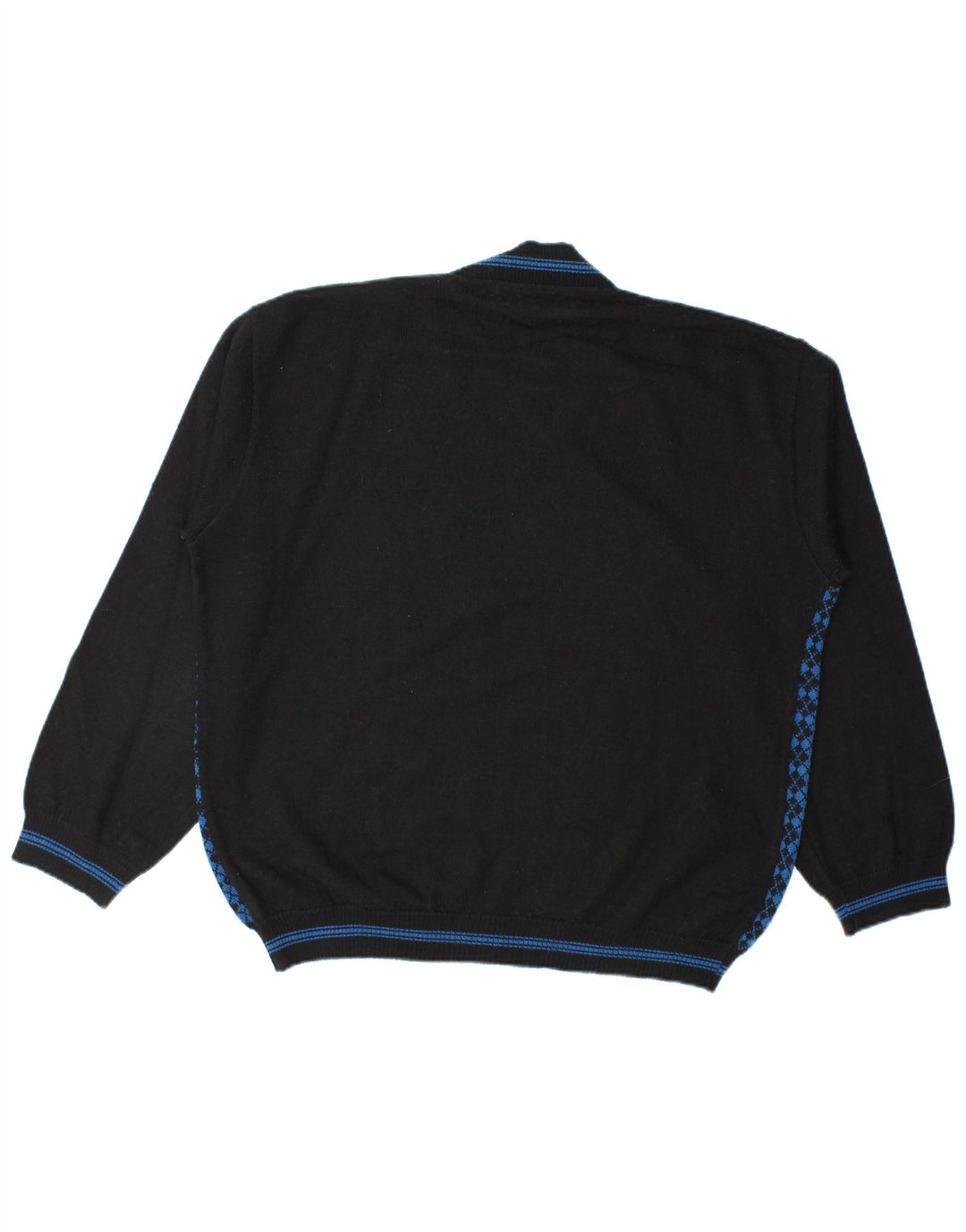 Islandzki męski sweter z dekoltem w kształcie litery V, XL, niebieski Argyle/diamentowa wełna