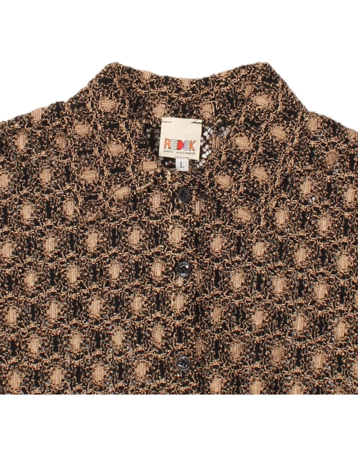 REDOK Womens Abstract Pattern Shirt Blouse UK 14 Large Brown Polyester Vintage Redok and Second-Hand Redok from Messina Hembry 