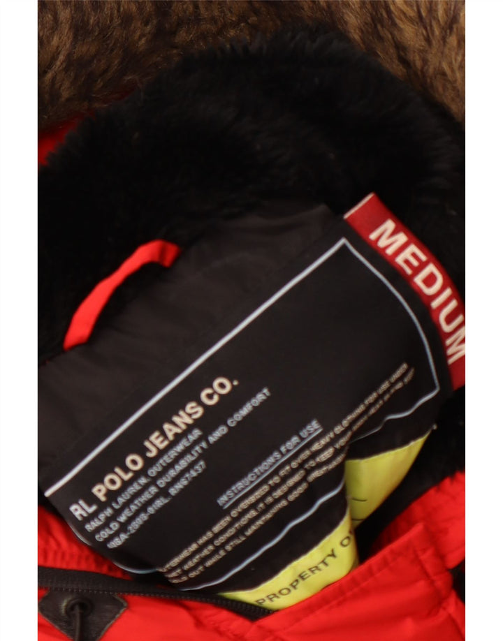 RALPH LAUREN Damska kurtka parka z kapturem UK 14, średnia czerwona zimowa