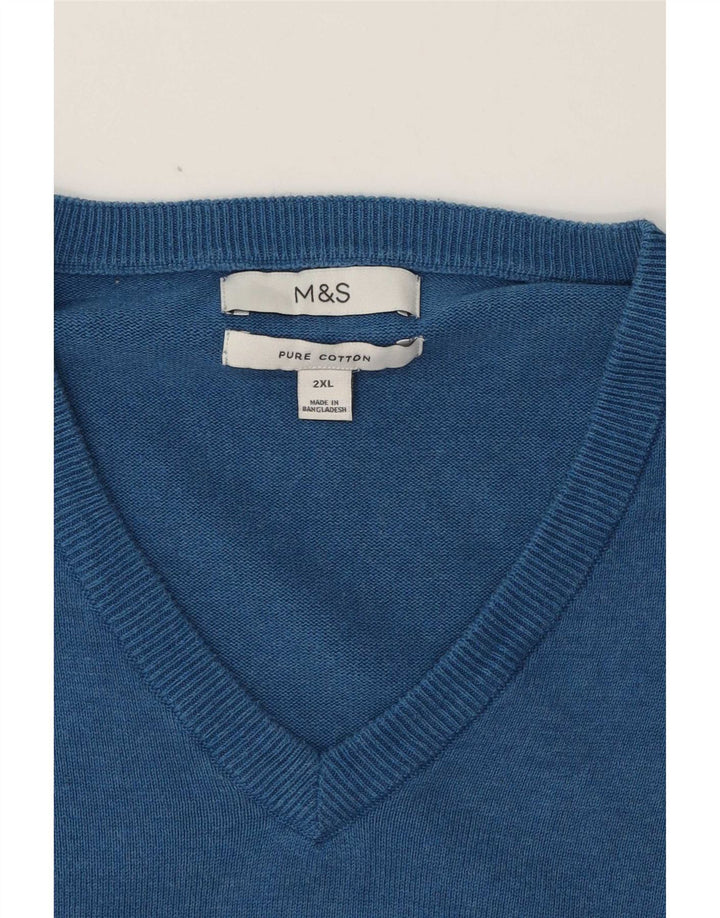 Marks & Spencer Męski sweter z dekoltem w kształcie litery V, 2XL, niebieski, bawełniany
