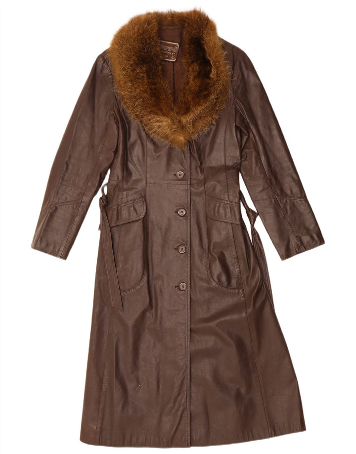 Damski płaszcz skórzany VINTAGE UK 12 Średni brązowy skórzany