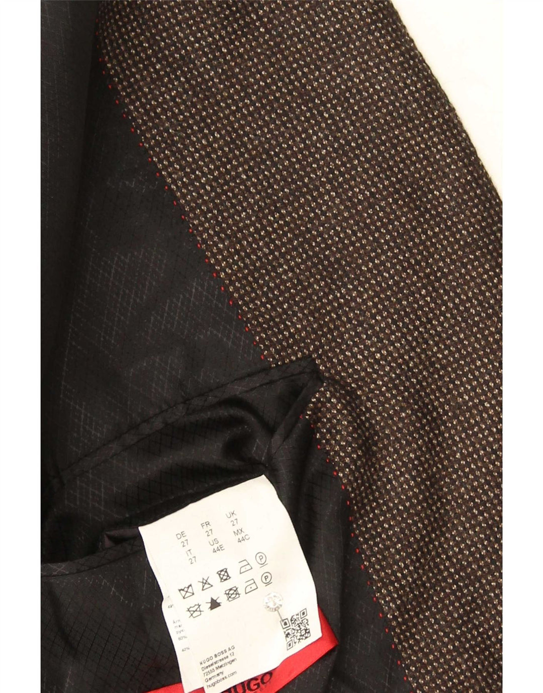 Męska marynarka zapinana na 2 guziki Hugo Boss US 44 2XL Brązowa wełna w cętki