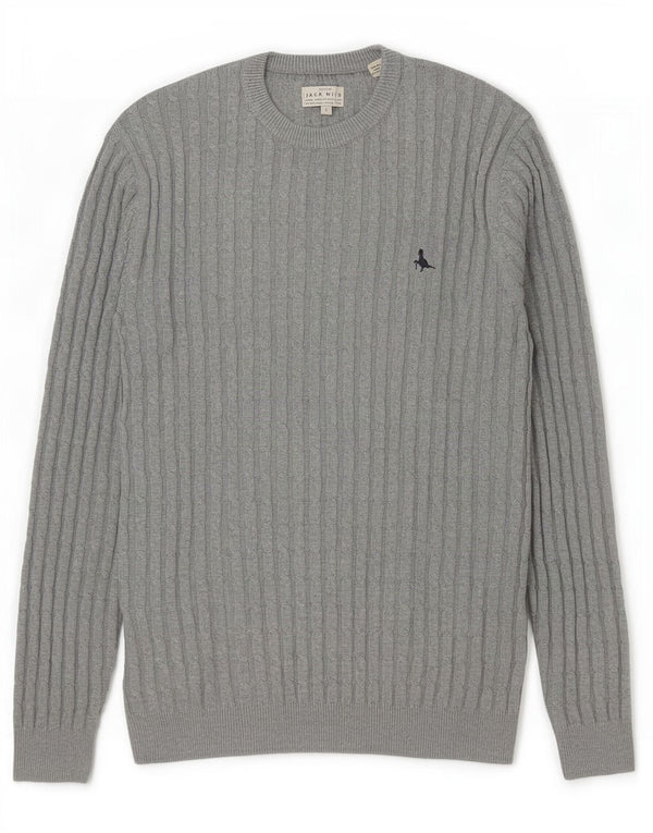 Męski sweter z okrągłym dekoltem Jack Wills, duży, szary, bawełniany