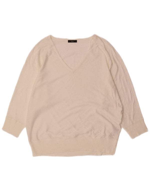 Sweter damski M&Co z rękawem 3/4 i dekoltem w kształcie litery V, UK 14, duży, biały wiskoza
