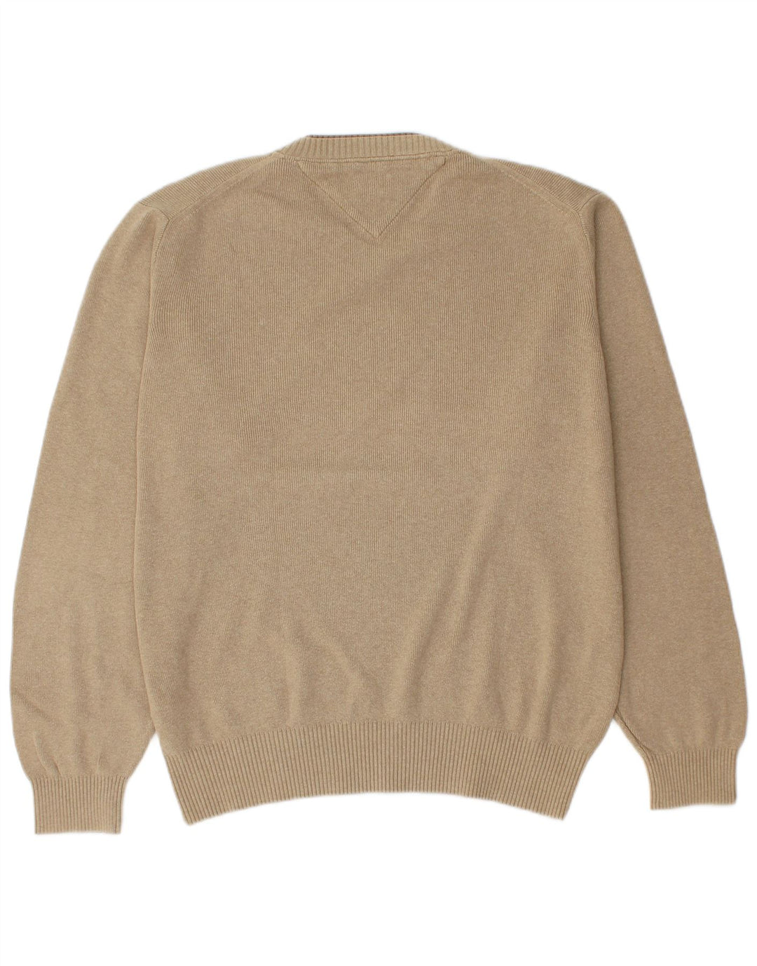 Męski sweter Tommy Hilfiger z dekoltem w kształcie litery V, średnio beżowy, bawełniany