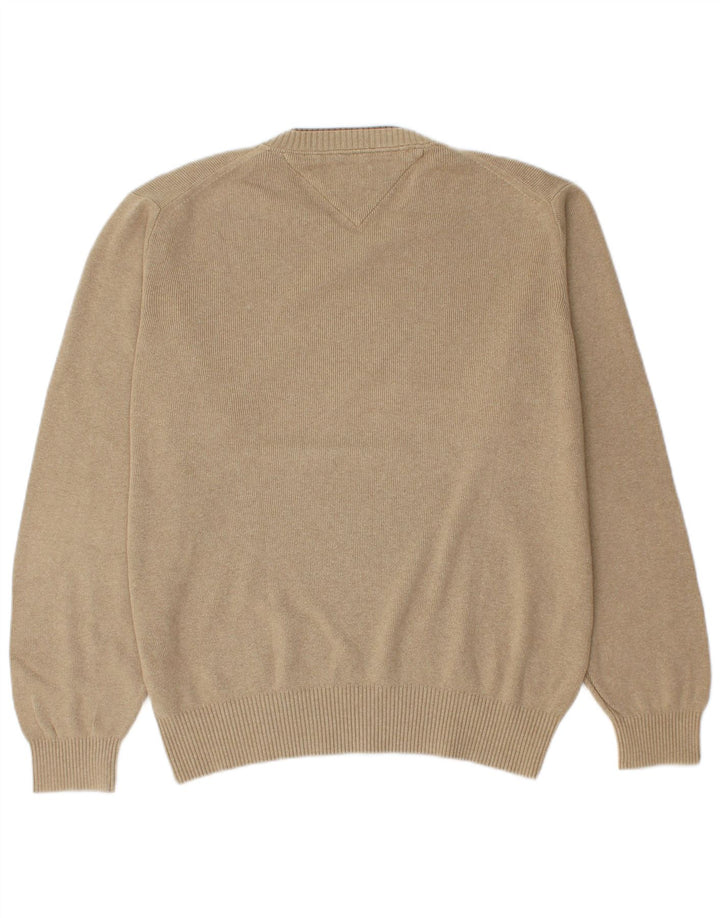 Męski sweter Tommy Hilfiger z dekoltem w kształcie litery V, średnio beżowy, bawełniany