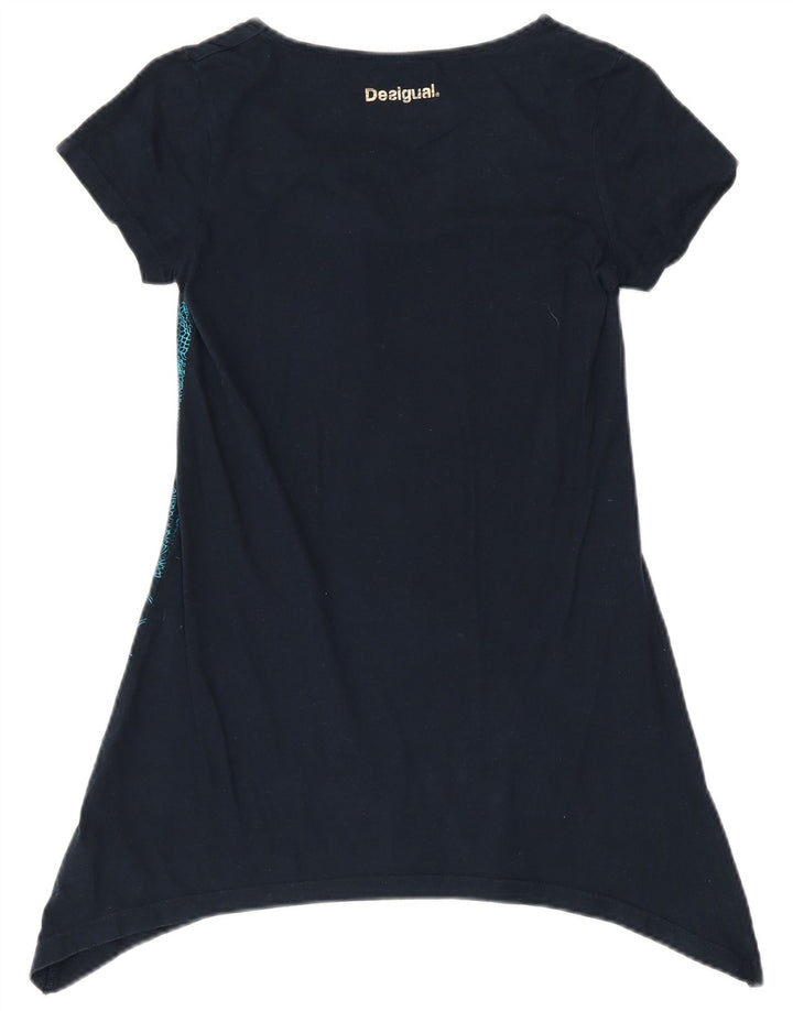 DESIGUAL Dziewczęcy graficzny asymetryczny top-tunika 13-14 lat, granatowy w kwiaty