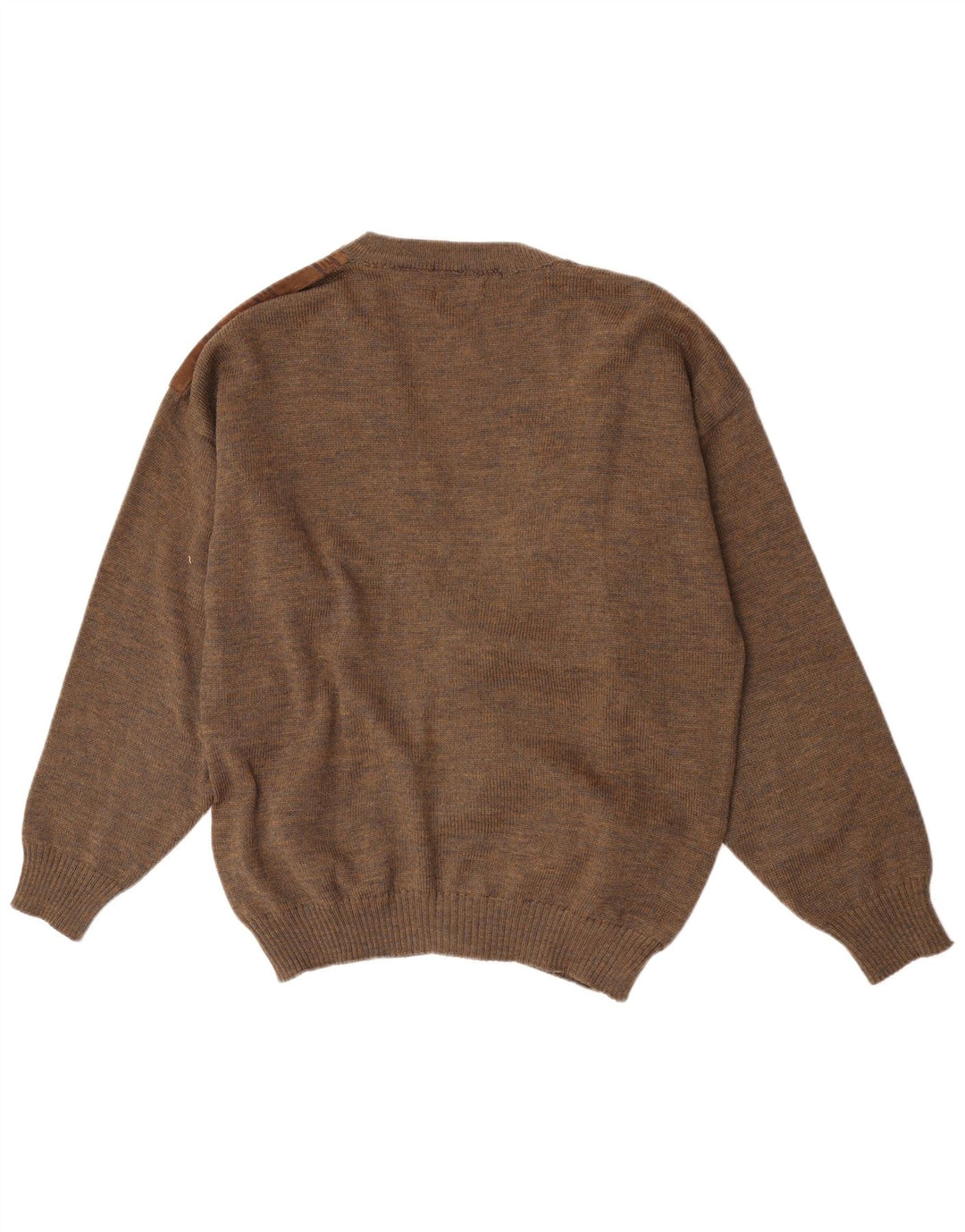 Vintage męski zamszowy sweter rozpinany, duża brązowa, geometryczna wełna