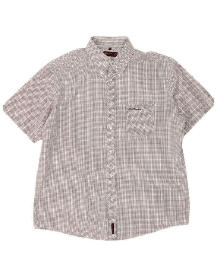 Męska koszula z krótkim rękawem Ben Sherman XL w niebieską kratkę, bawełniana