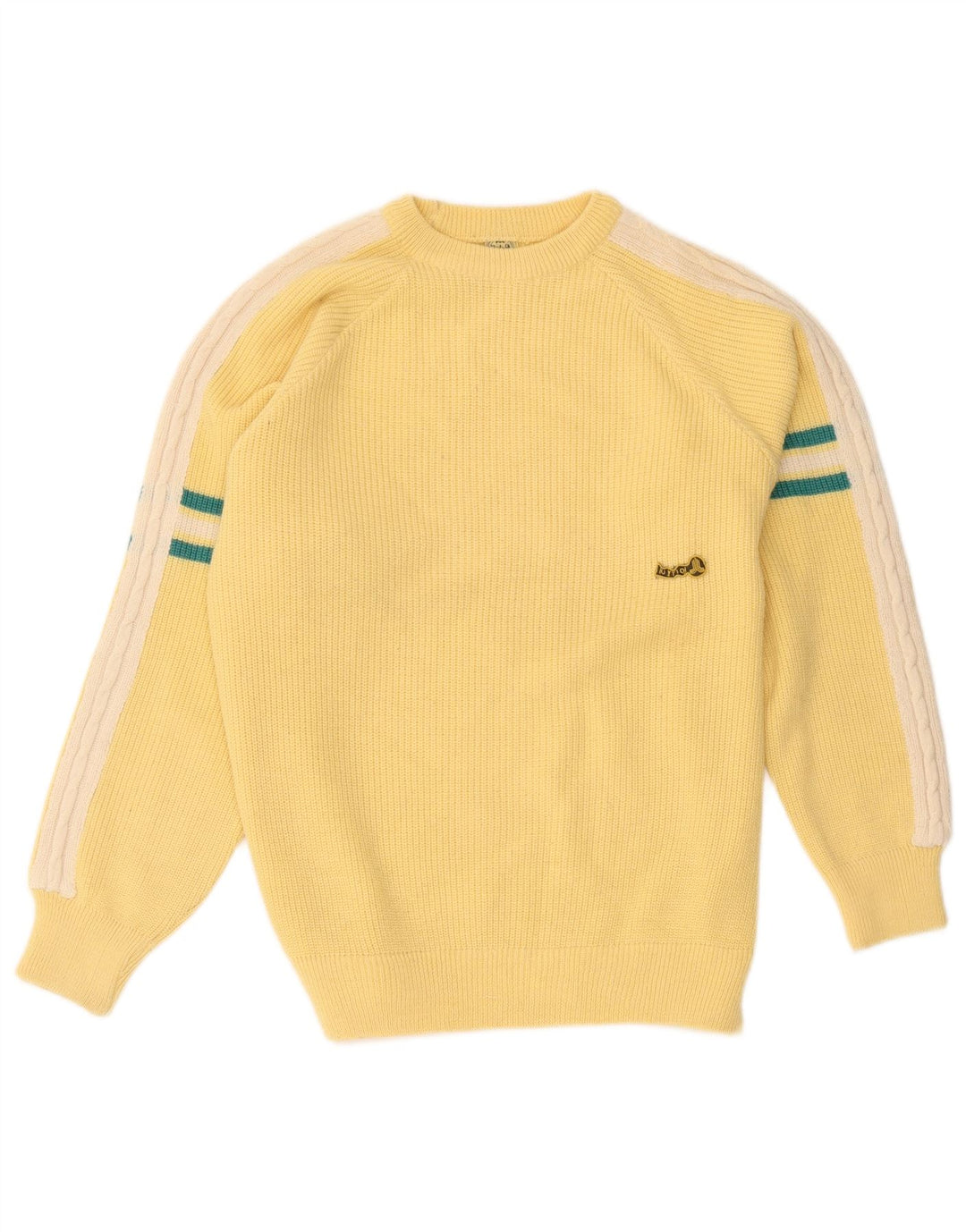 Vintage męski sweter z okrągłym dekoltem, duży żółty blok kolorów