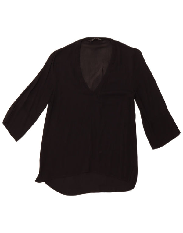 ZARA Womens 3/4 Sleeve Blouse Top UK 6 XS Black
