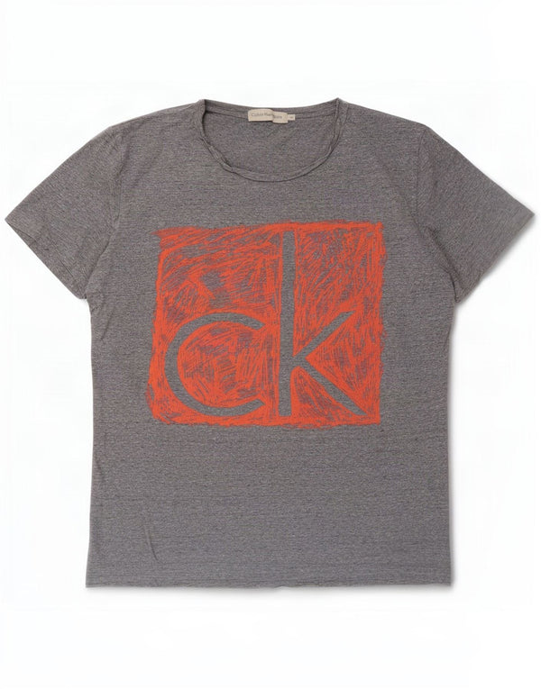 Męska koszulka z grafiką Calvin Klein Jeans Top, średnia, szara bawełniana nakrapiana