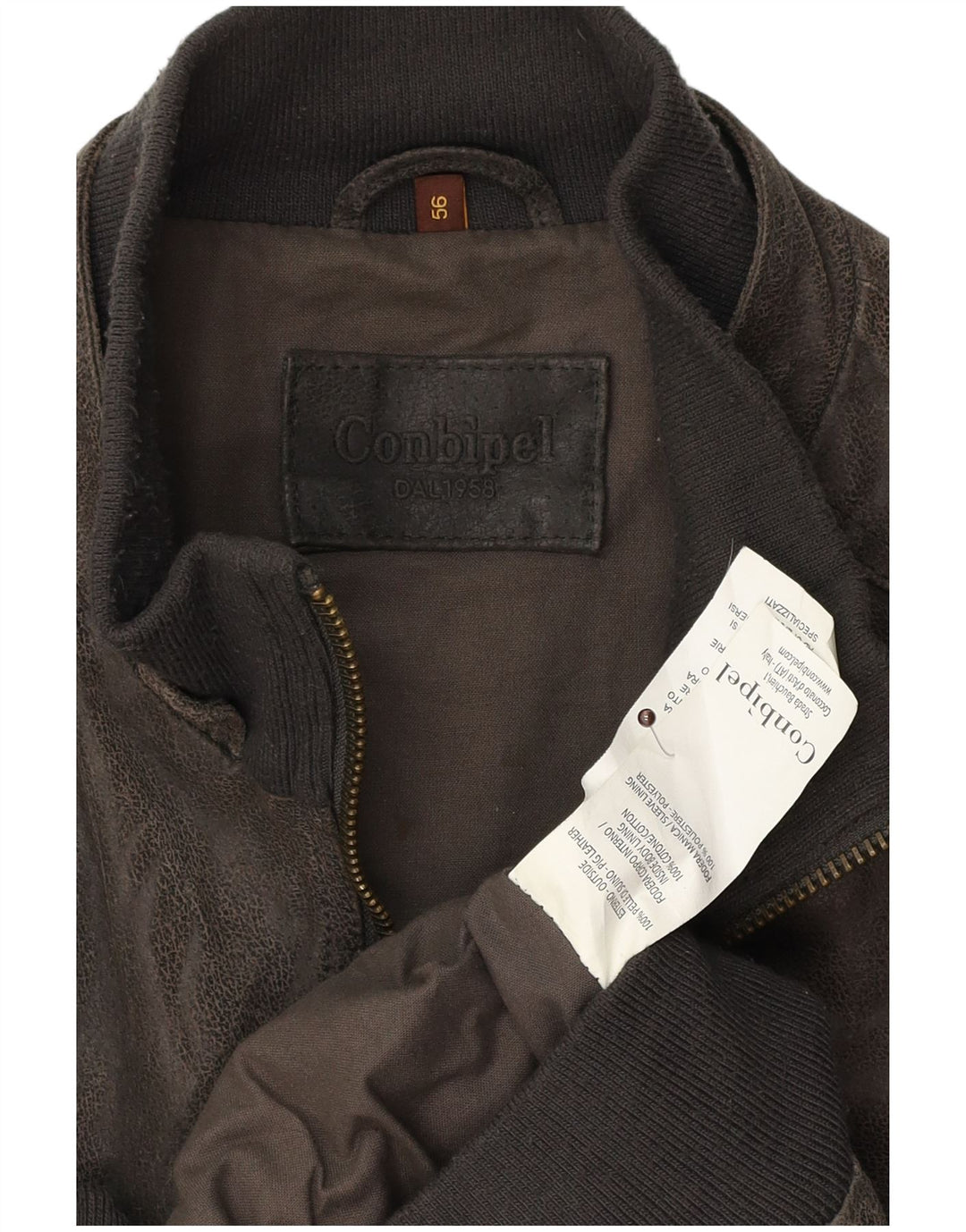 CONBIPEL Mens Bomber Leather Jacket UK 40 Large Brown Leather