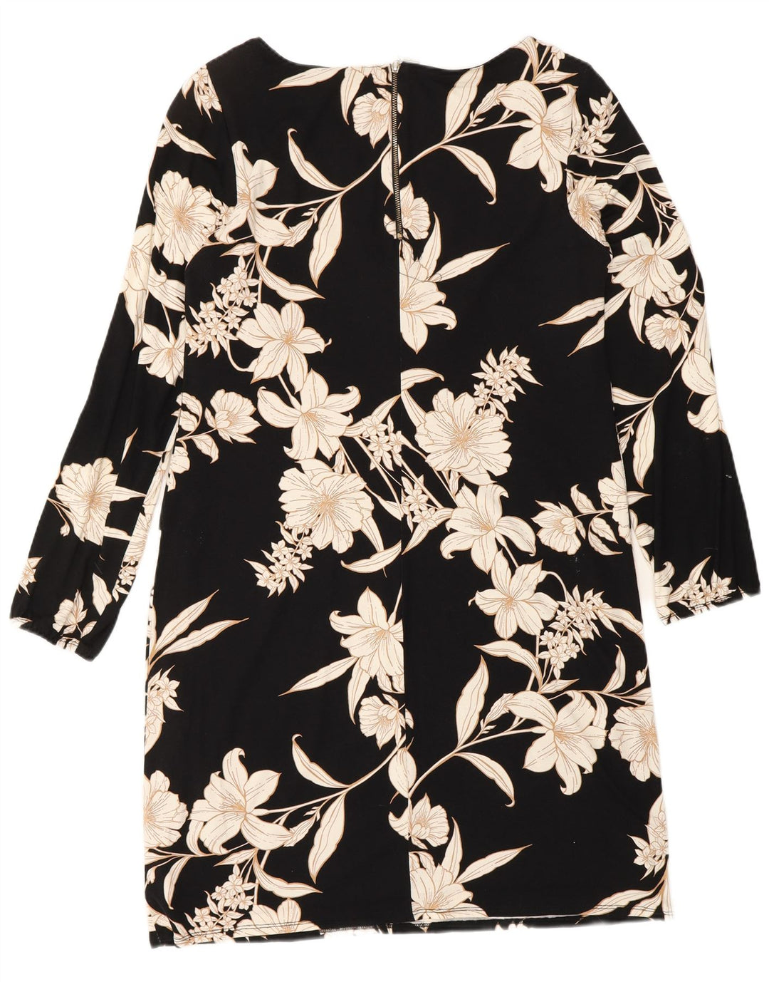 WALLIS Womens Long Sleeve Shift Dress UK 12 Medium  Black Floral Viscose