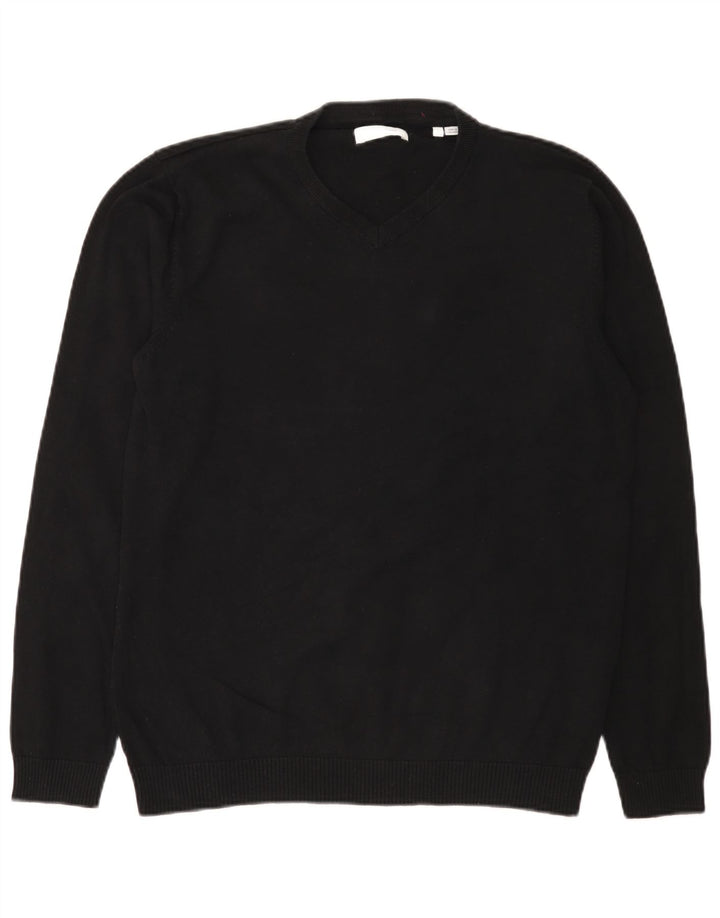 Męski sweter Jack & Jones z dekoltem w kształcie litery V, duży, czarny, bawełniany