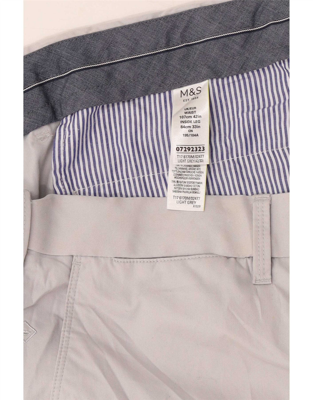 Marks & Spencer Męskie proste spodnie chino W42 L33 Szara bawełna
