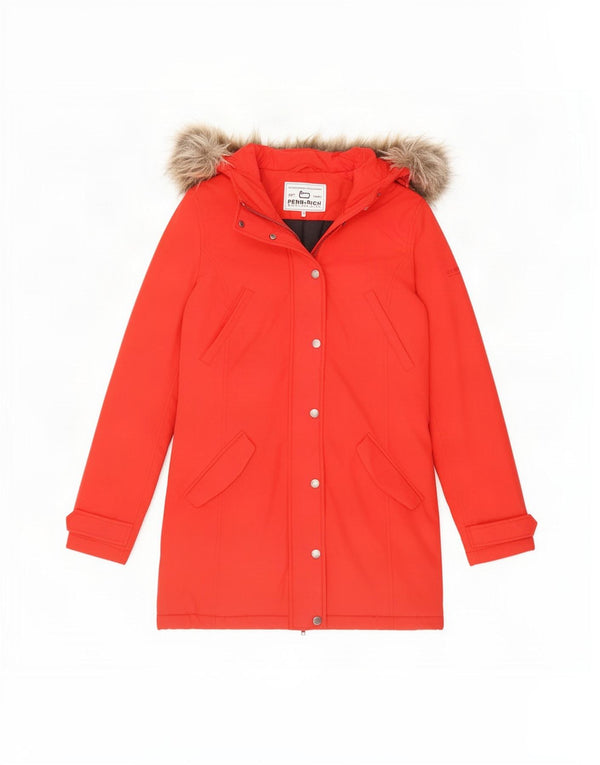 Damska kurtka parka z kapturem Penn-Rich Woolrich UK 6 XS, czerwona bawełna