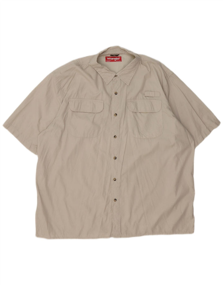 Koszula męska z krótkim rękawem Wrangler 2XL, beżowa, bawełniana