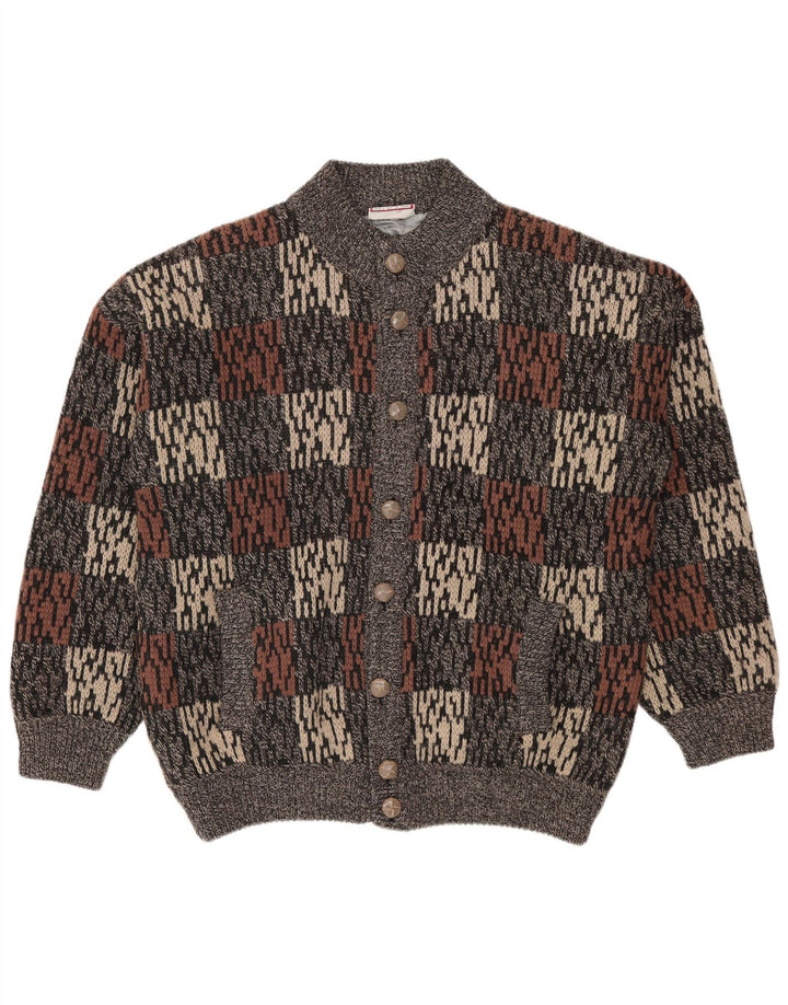 Vintage męski sweter kardigan w abstrakcyjny wzór IT 50 średni szary