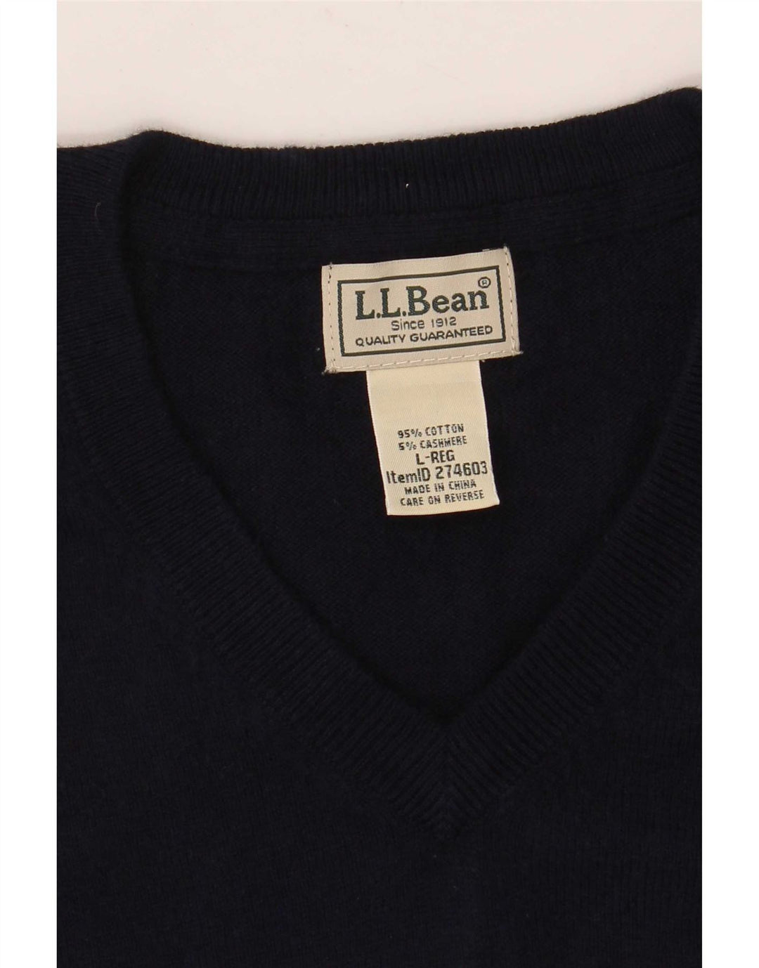 L.L.Bean Męski sweter z dekoltem w kształcie litery V, duży, granatowy, bawełniany