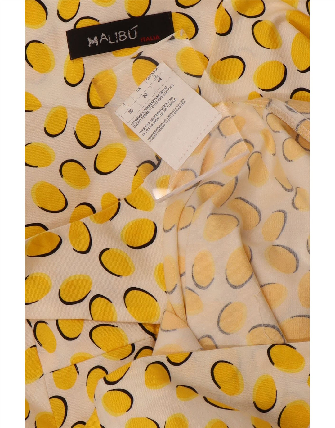 VINTAGE Damska sukienka płaszczowa bez rękawów UK 20 2XL Żółta bawełna w cętki