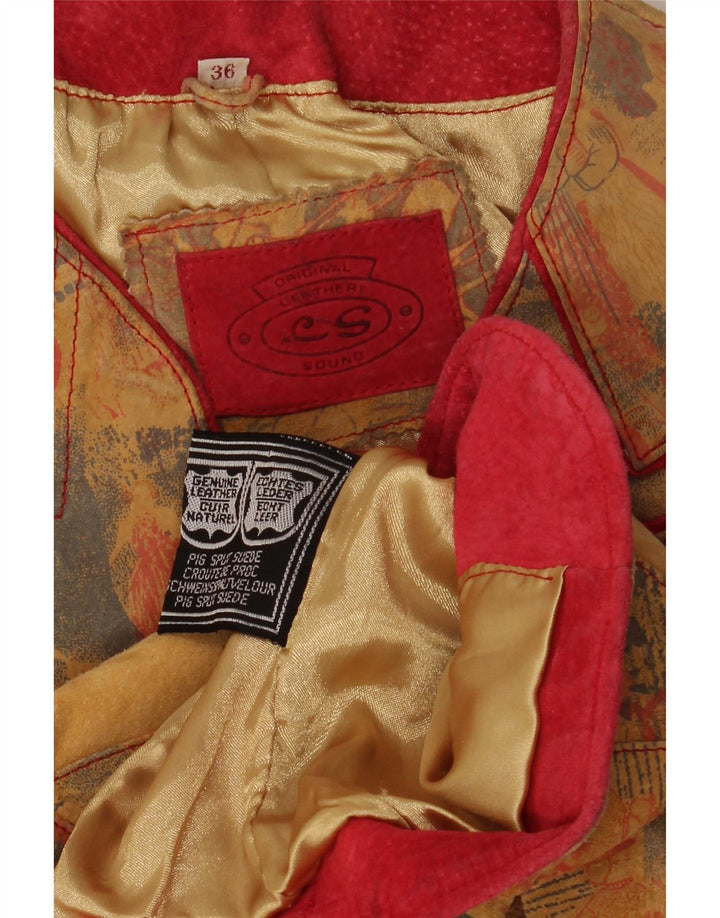 Vintage damska marynarka Trachten zapinana na 4 guziki EU 36 mała beżowa skóra