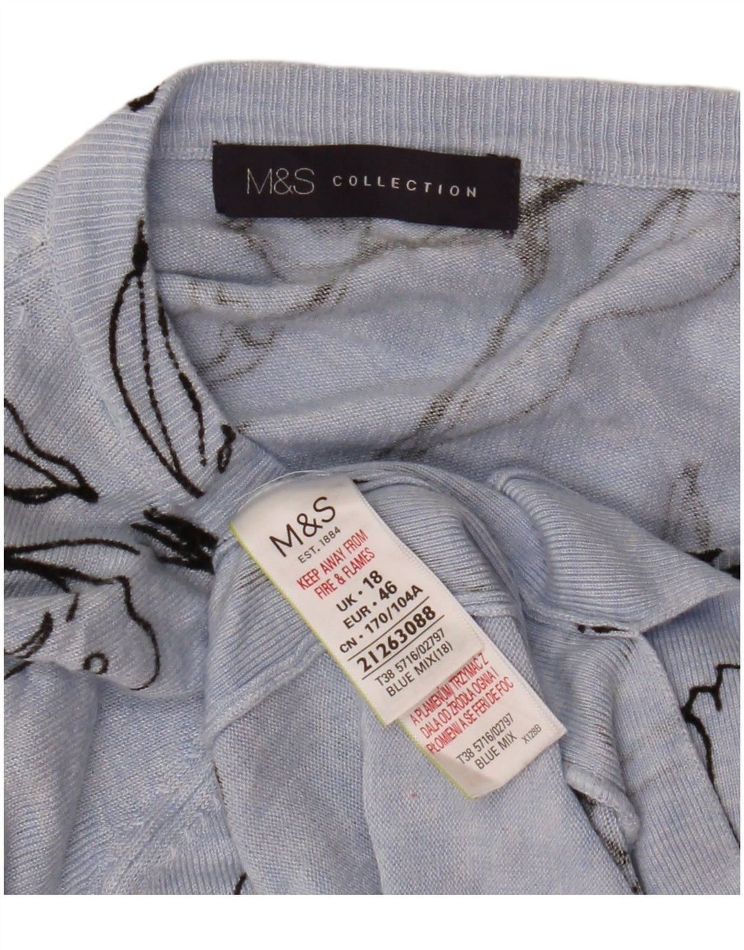 MARKS & SPENCER Damski sweter z dekoltem w łódkę UK 18 XL Niebieski w kwiaty