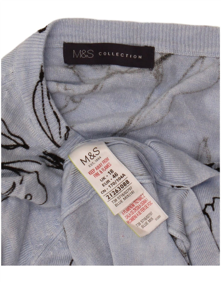 MARKS & SPENCER Damski sweter z dekoltem w łódkę UK 18 XL Niebieski w kwiaty