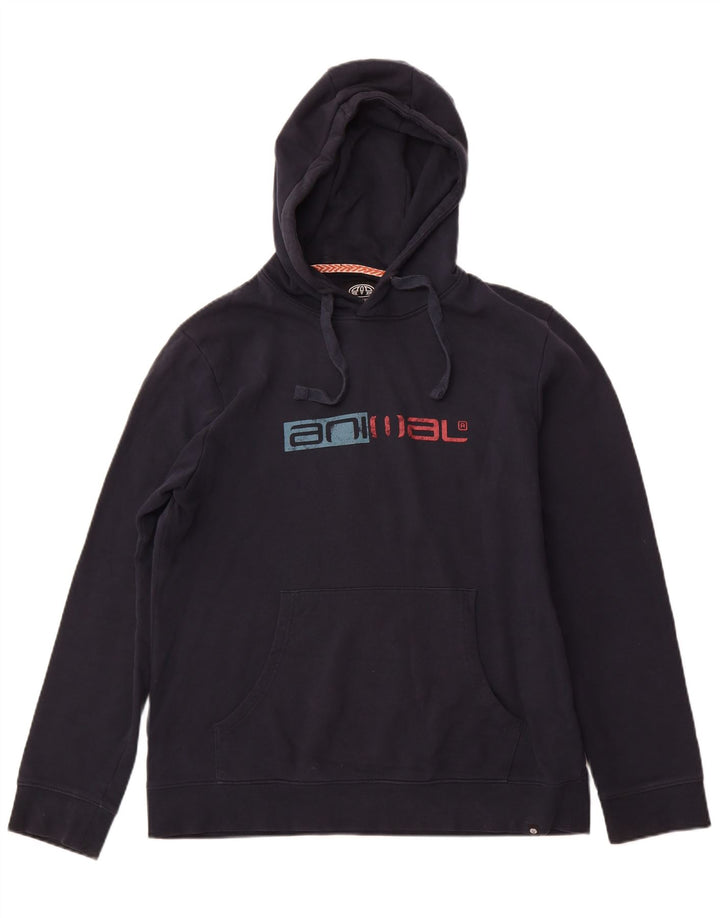 Męski sweter z kapturem i grafiką ANIMAL, duży, granatowy, bawełniany